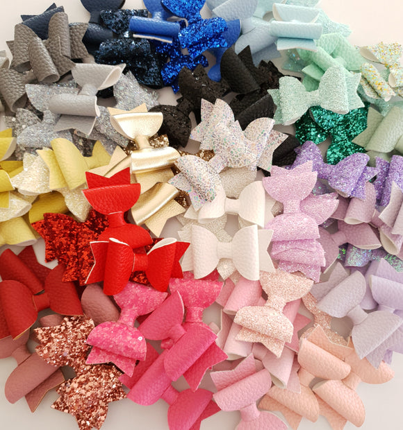 Faux Leather and Glitter Pigtail Bows (44 colours)