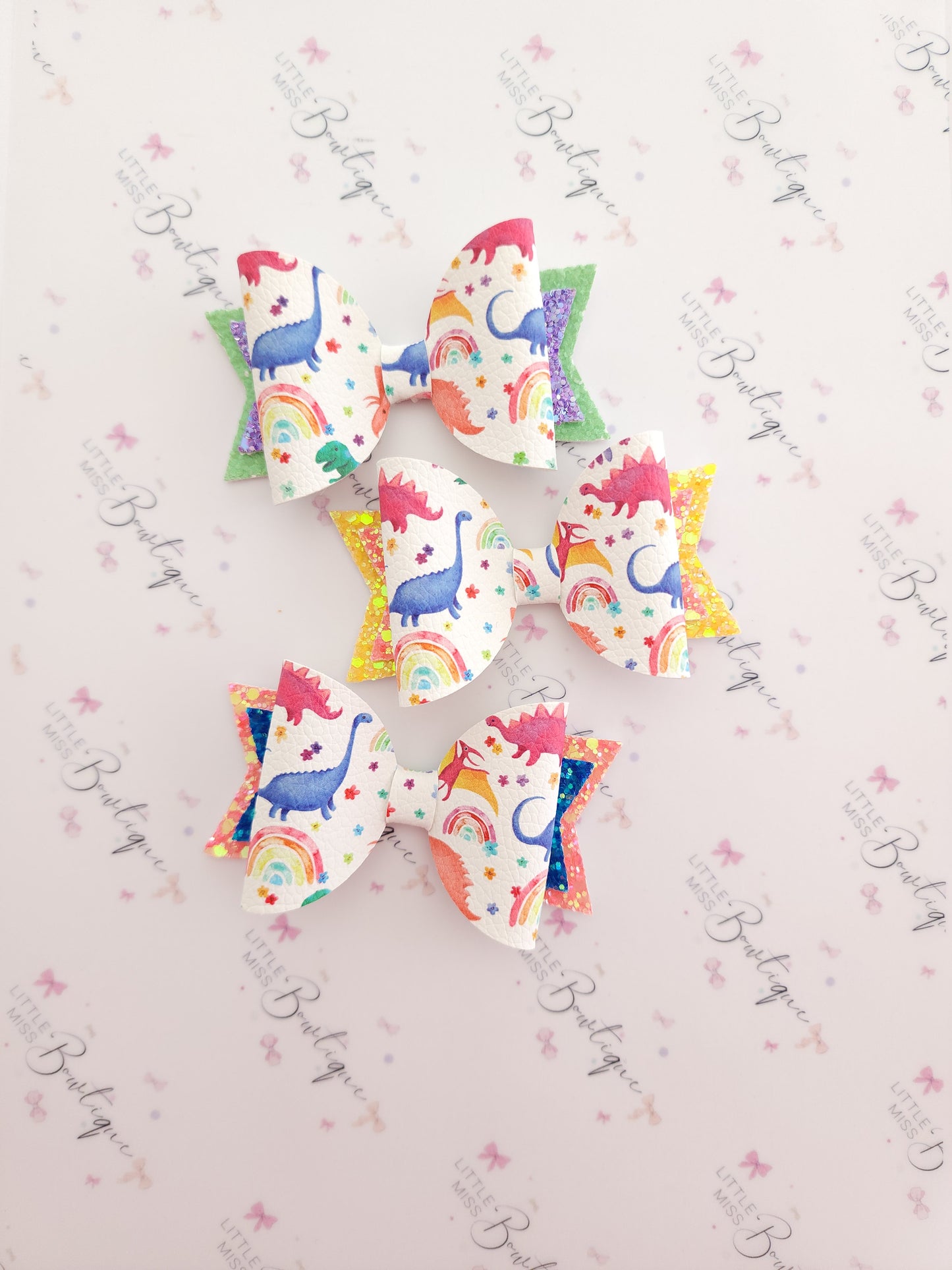 Rainbow Dinosaur Bows