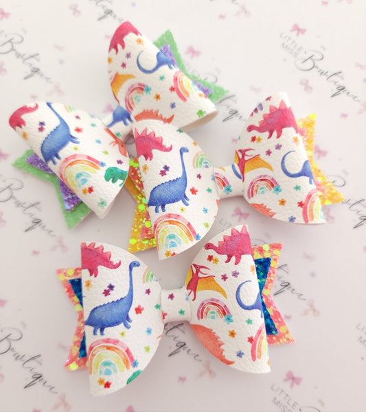 Rainbow Dinosaur Bows