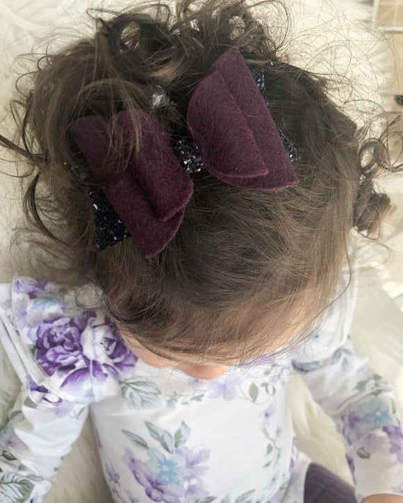Plum Merino Wool Felt Bow