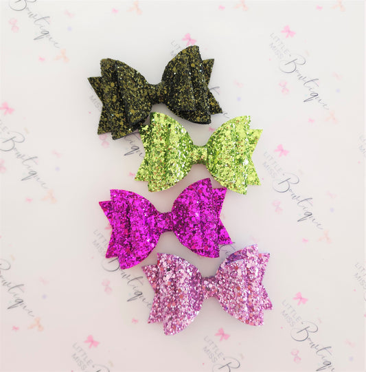 Shades of Purple/Green Double Glitter Bows