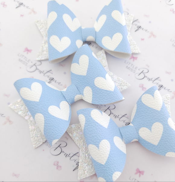 Pastel Hearts Leatherette Bow