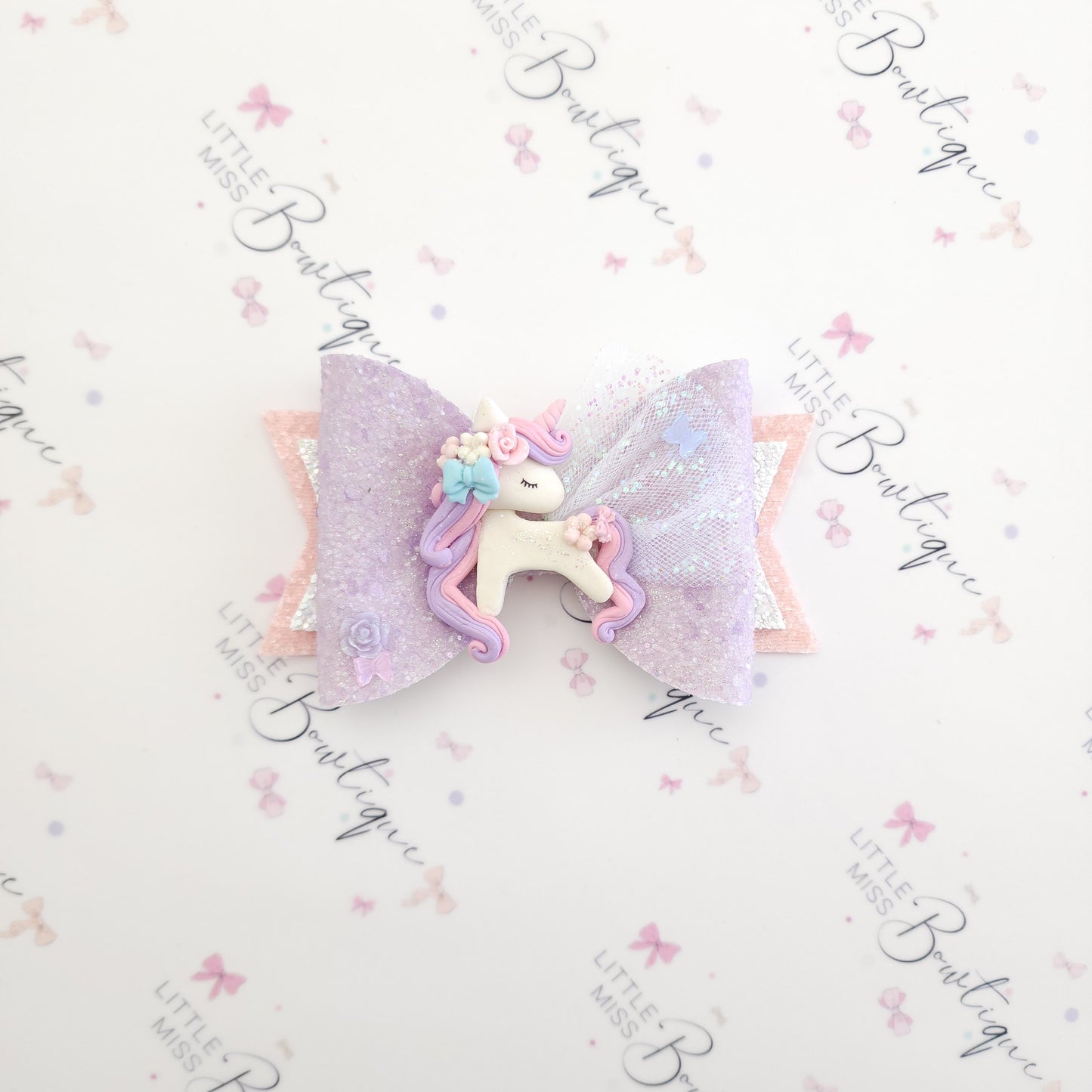 Sleepy Lilac Unicorn Bow