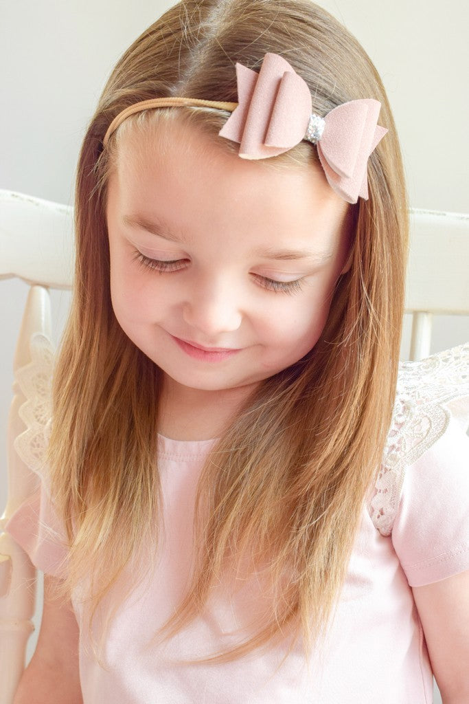 Suede Dusty Pink Double Bow