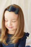 Navy Suede Pom Pom Bows