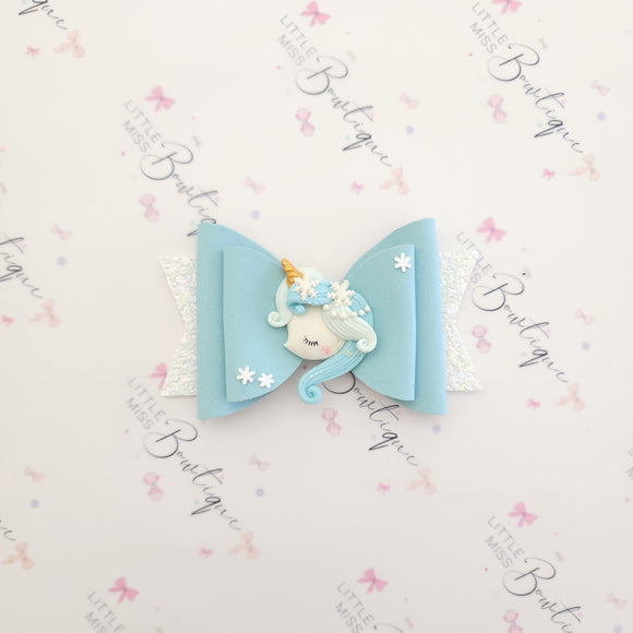 Blue Personalised Unicorn bow