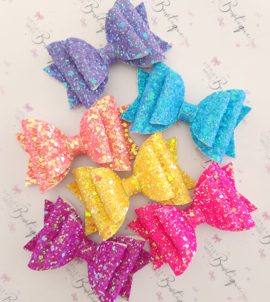 Bright Fluro Glitter Double Bows