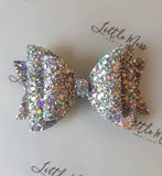 Holographic bow, silve glitter bow, handmade hair bow, hair clip, sparkly bow, 
